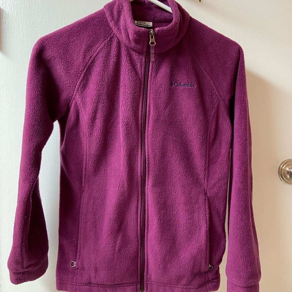 Columbia Fleece zip up jacket. Girls size large 14/16.  Magenta.